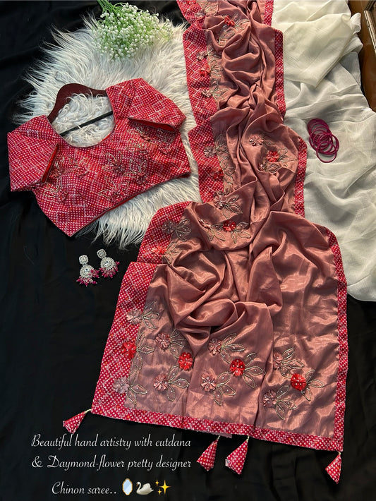 Multy Cutdana Desginer saree with stitched blouse