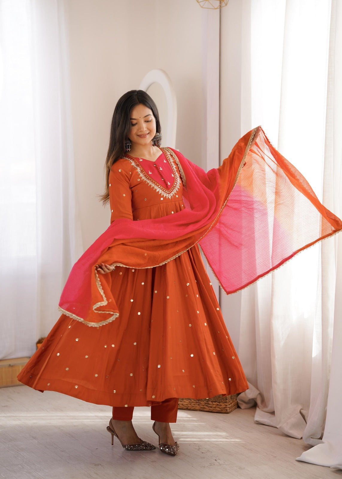 Anarkali 3 piece embroidered office set
