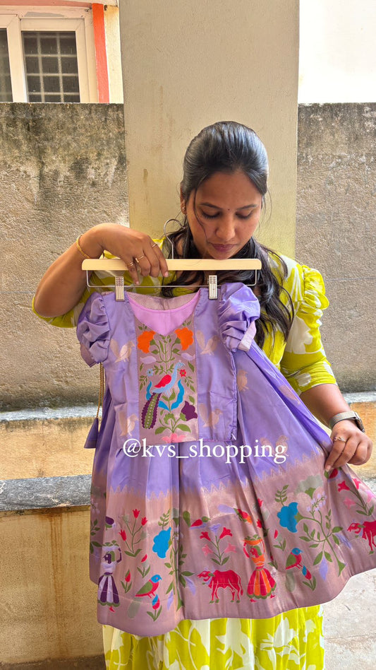 Kids cute paithani delicate zari with puff sleeves