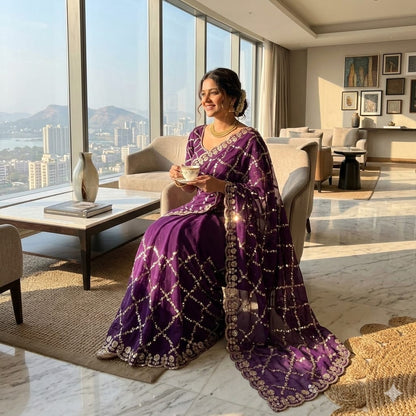 Luxe grand party beeds work velvet shine saree