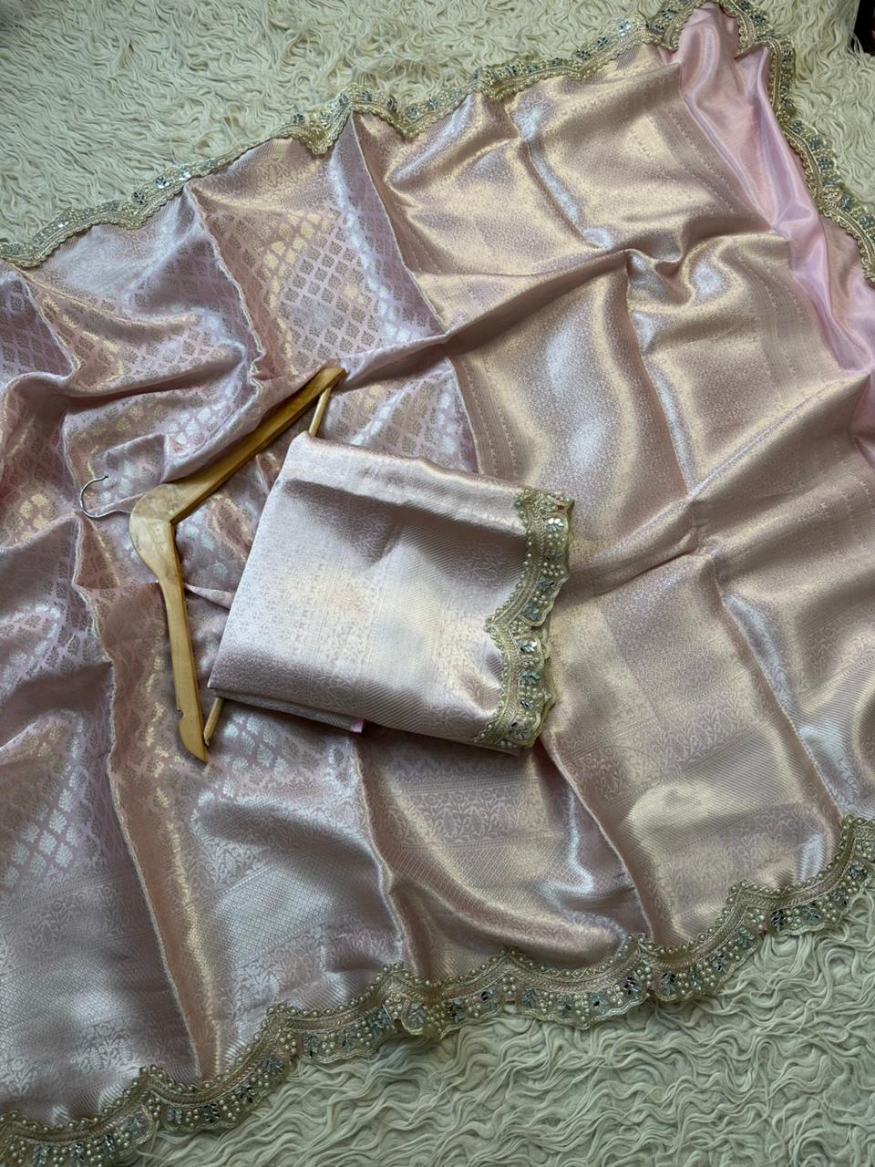 Semi Pattu bridal Kanjivaram baby pink saree