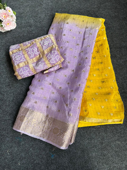 2d shade vintage Chinnon saree with Bandhani  style