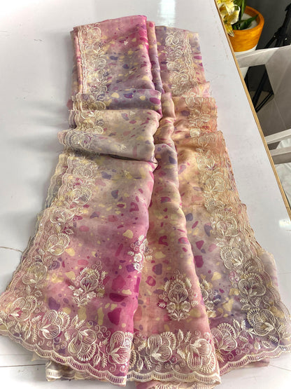 Hand Cratged Organza sequins embroidered luxe sarees