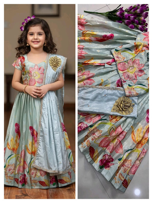 Kids Cute Croptop model Chinon silk Postition work sets