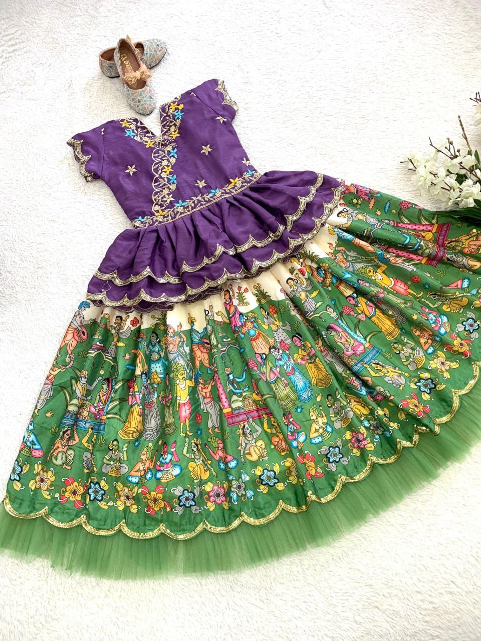 Semi Kalmkari print  kids  crop top sets