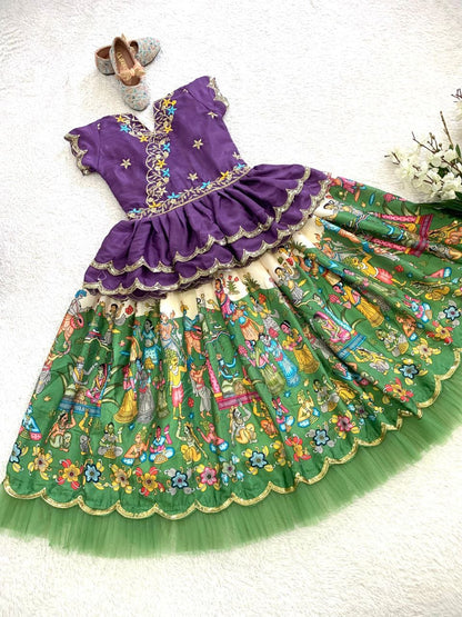 Semi Kalmkari print  kids  crop top sets