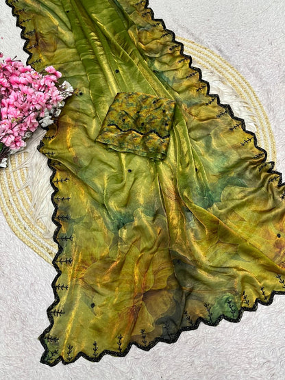 Trendy fendy satin fabric 3- layer Sarees