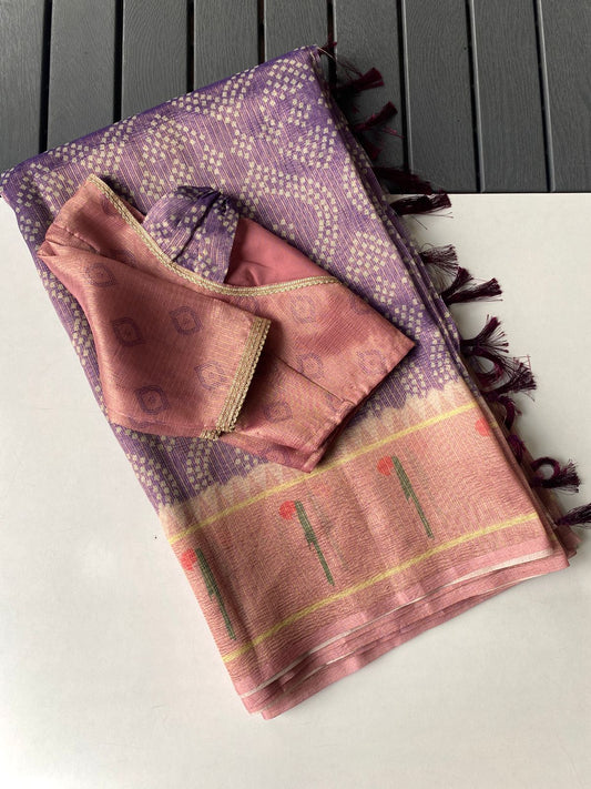 Paithani Kota Bandhej Saree with Stitched Blouse