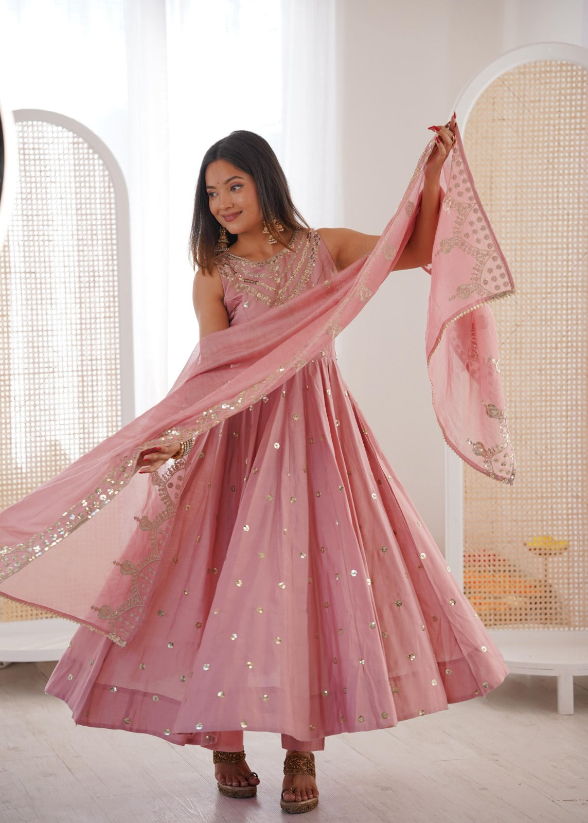 Party wear Anarkali gown with embroidered work