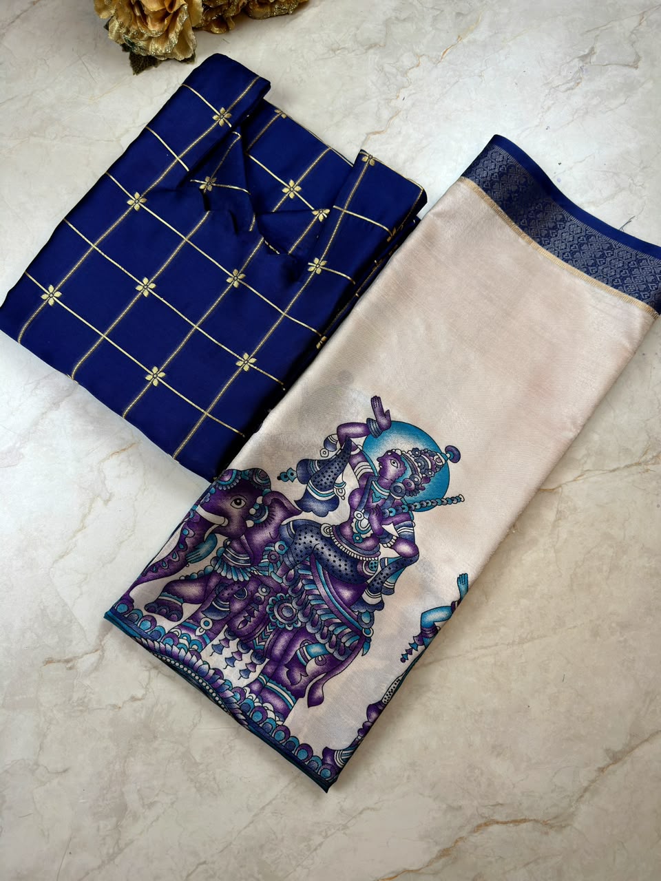 Traditional Check Weaving Kurti + Kalamkari Dupatta