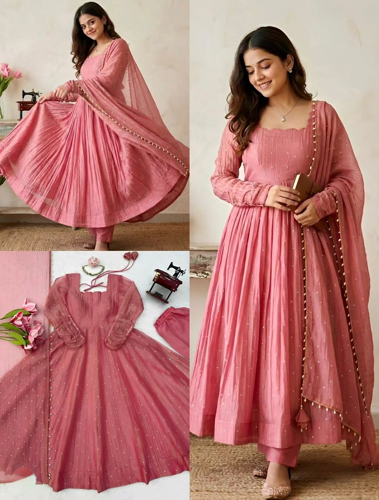 Foil  work  Anarakali gown  for college style