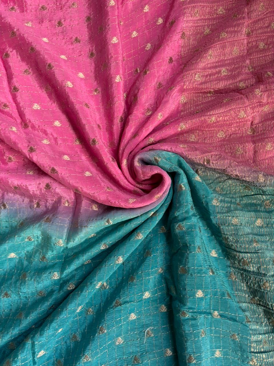 2d shade vintage Chinnon saree with Bandhani  style