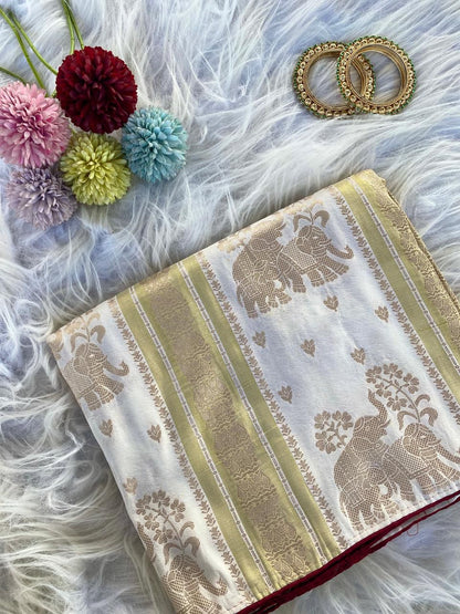 Semi  pattu Kanchipuram Dola silk weaving Sarees