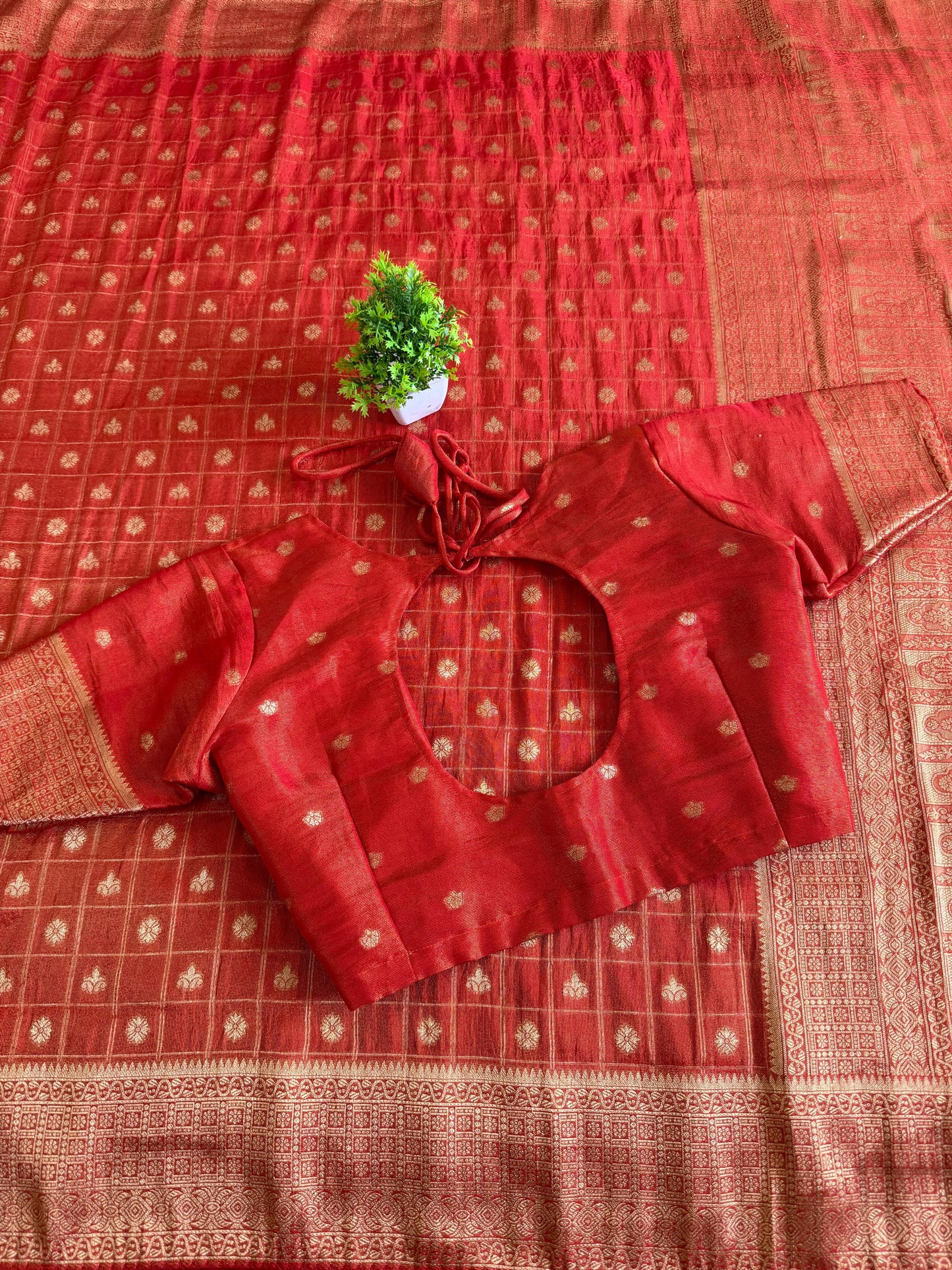 Pure Soft Banarasi Khadi Zari Crushed Silk
Saree with stitched blouse