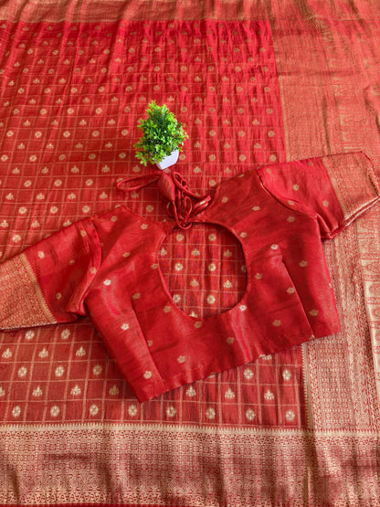 Pure Soft Banarasi Khadi Zari Crushed Silk
Saree with stitched blouse