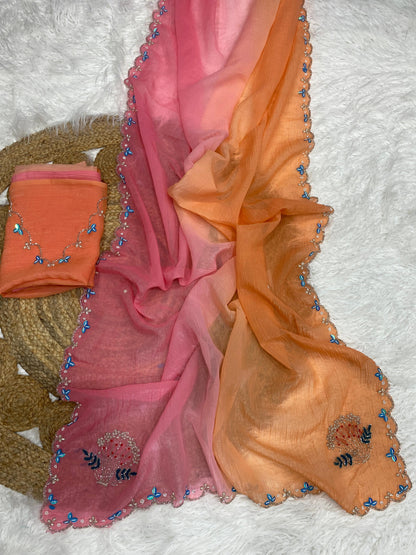 Crunchy silk trendy look party wear saree