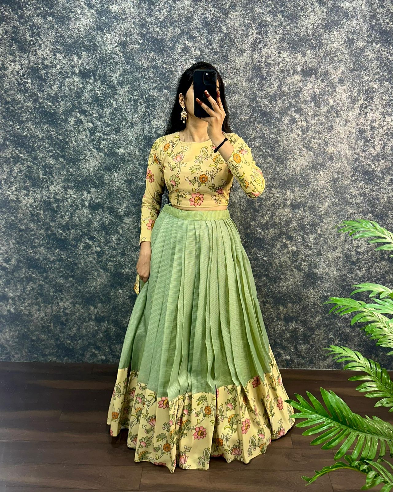 Kalamkari crop-top Kota doriya printed Lehenga sets