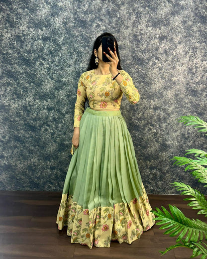 Kalamkari crop-top Kota doriya printed Lehenga sets