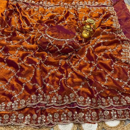 Luxe grand party beeds work velvet shine saree