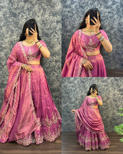 South tissue lehenga with embroidery