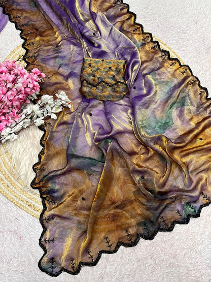 Trendy fendy satin fabric 3- layer Sarees