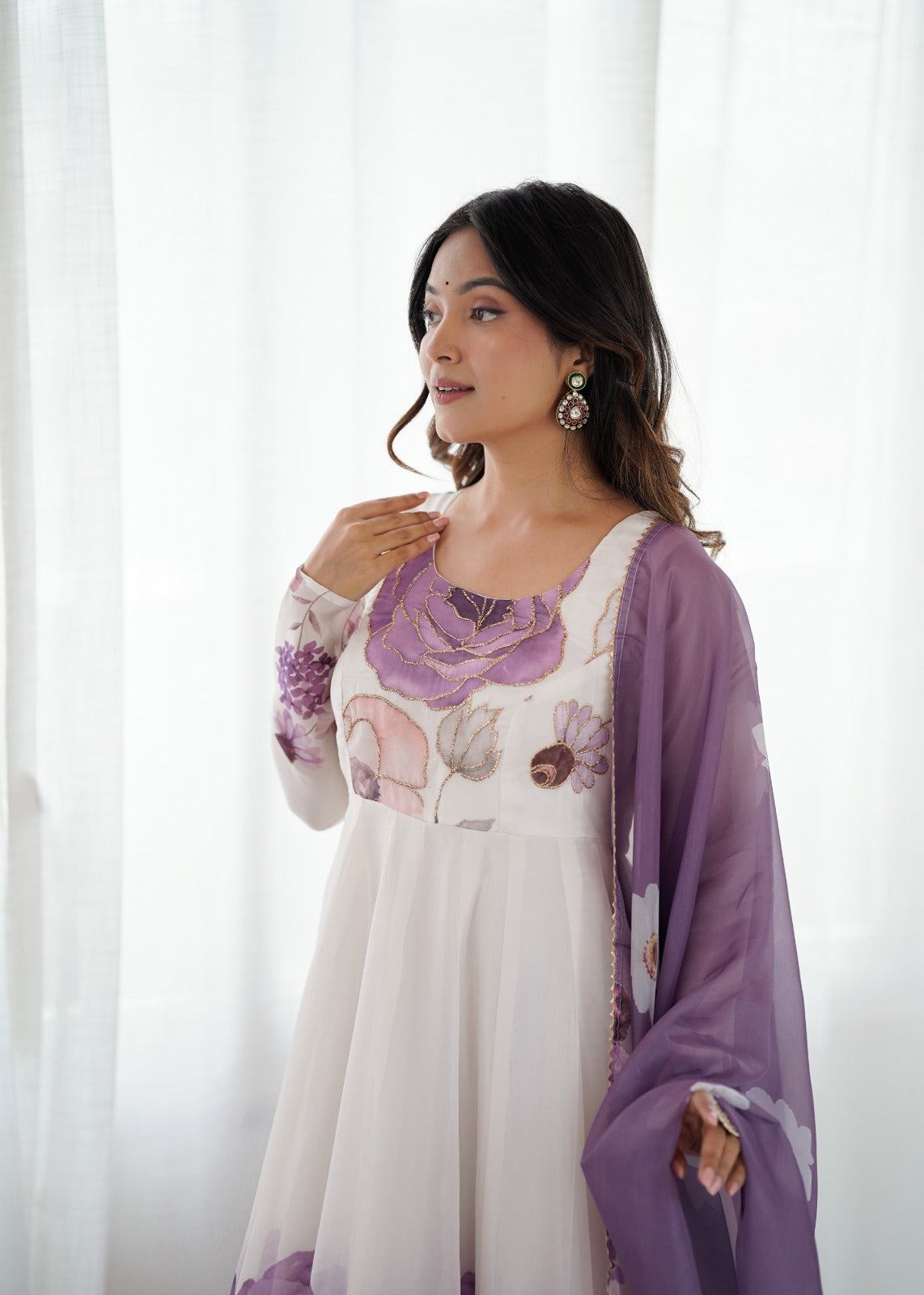 Floral printed Organza Anarkali Suit set