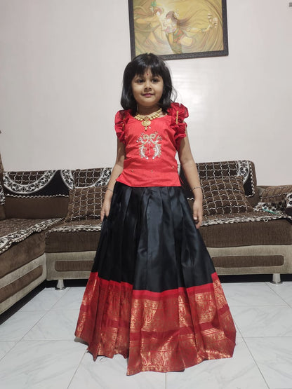 Kids cute Pure Silk Zari Weaving  Set