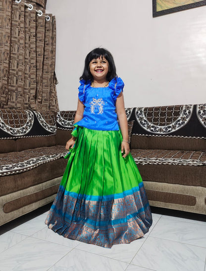 Kids cute Pure Silk Zari Weaving  Set