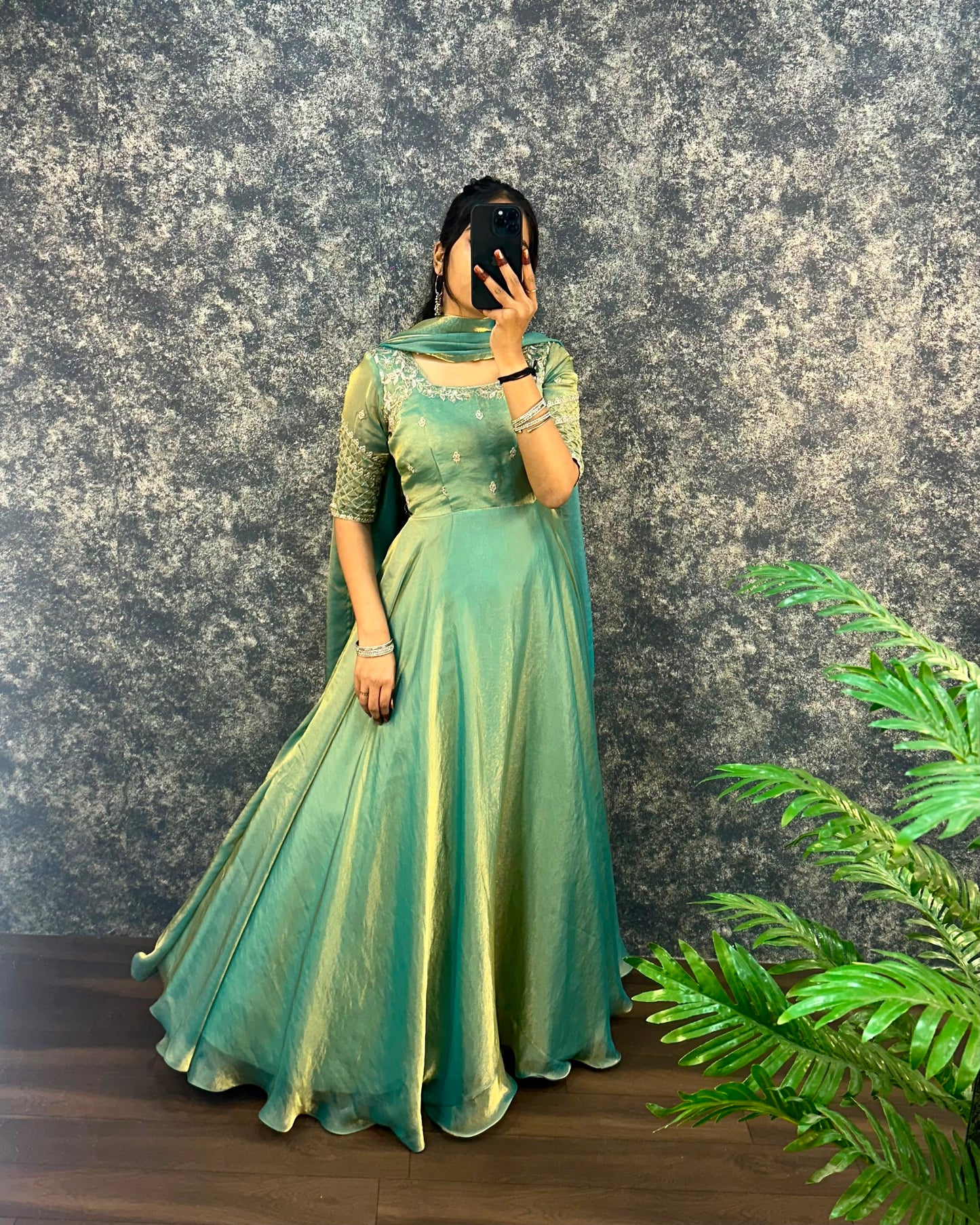 Premium Embroidery Sequence Gown with Dupatta