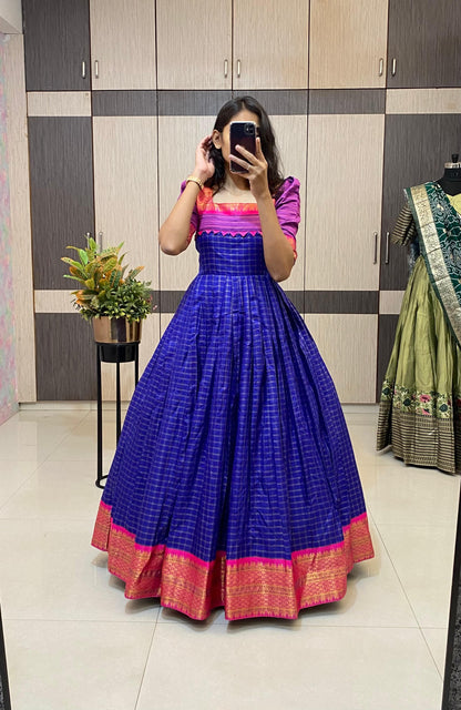 SUPER HIT long gown with cotton silk gown with a pleated flare