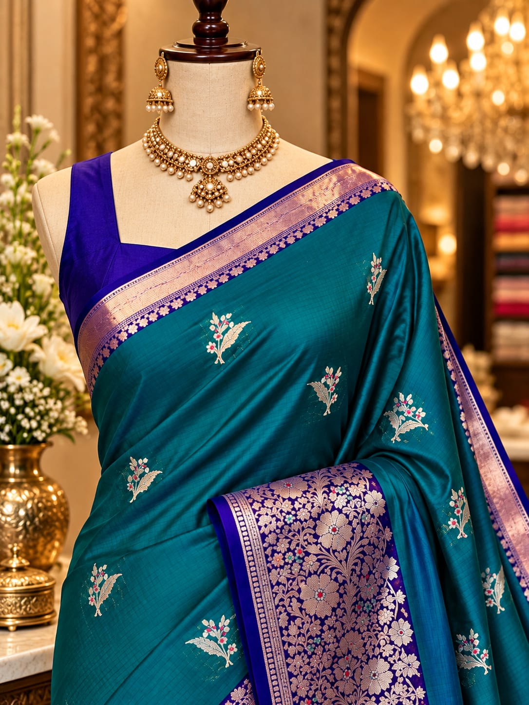 Banarasi Soft Katan Silk Saree – Contrast Pattu Border & Zari Butti
