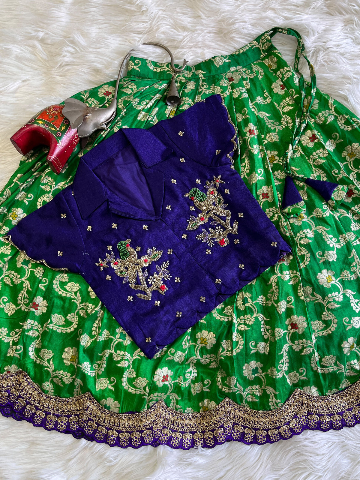 Premium Kids cute weaving Maggam lehenga set