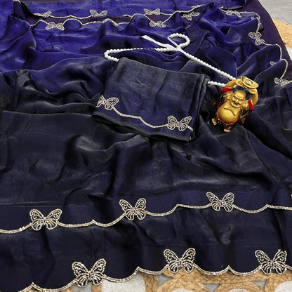 Dual Shade space silk jarkhan work  sarees