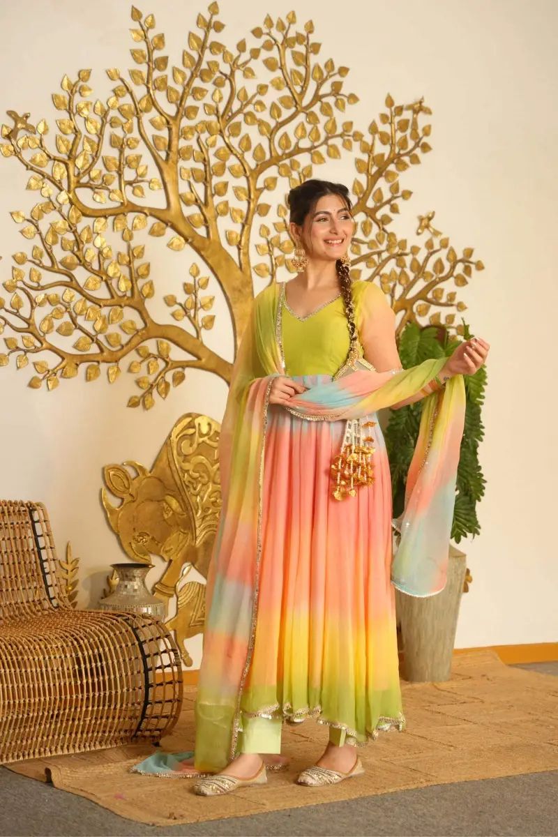 Rainbow Anarkali charm gown