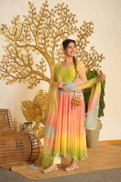 Rainbow Anarkali charm gown