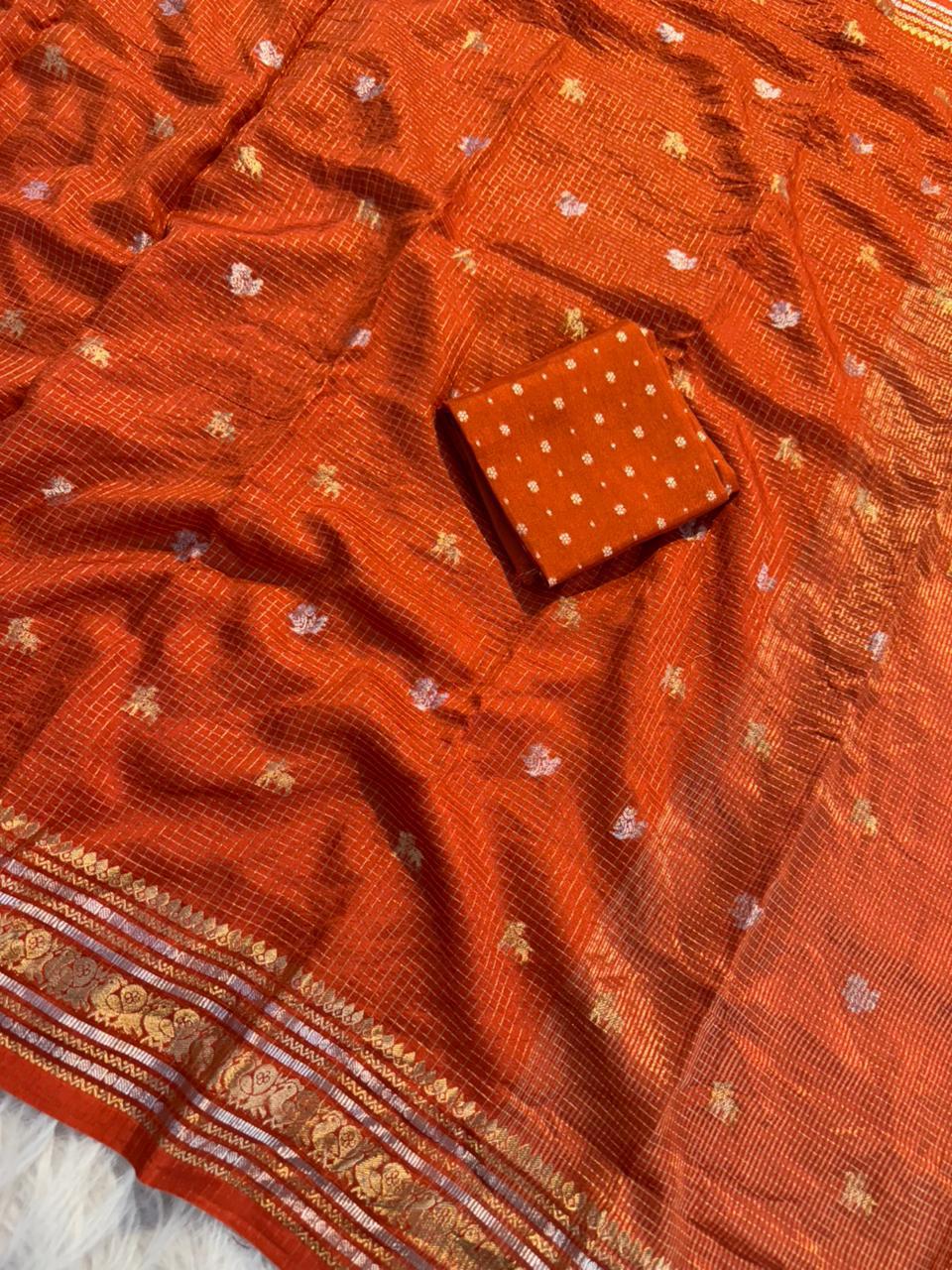 Viscose Chinon chit pallu silver and gold trendy look saree