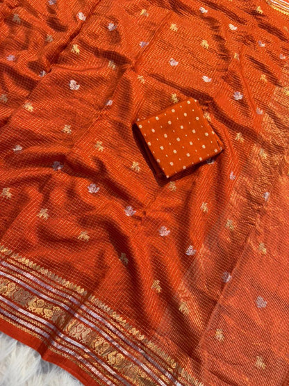 Viscose Chinon chit pallu silver and gold trendy look saree