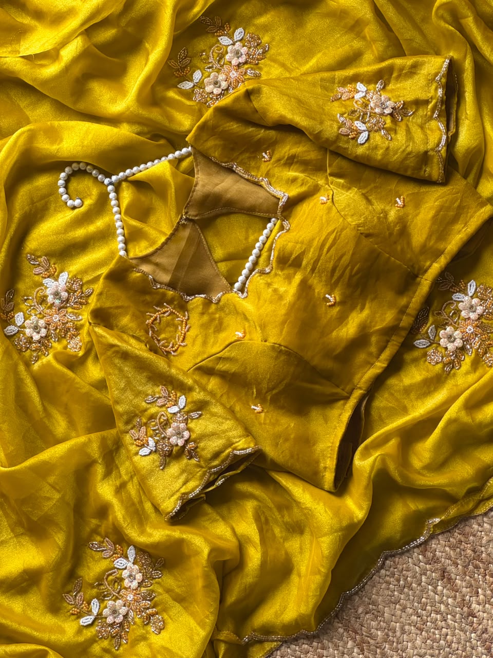 Sinderella handwork chiffon saree with stitched blouses