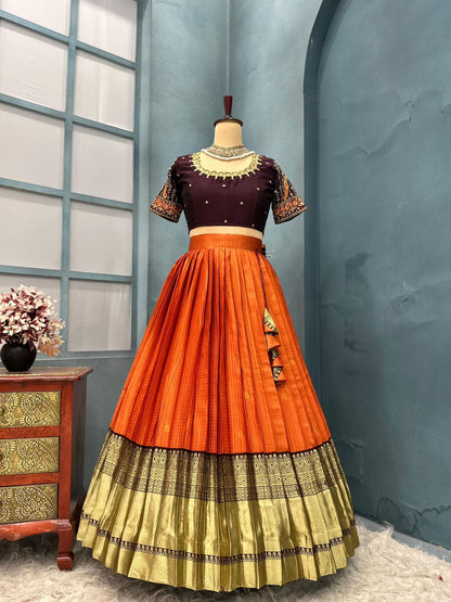 Most demand designer Kanjivaram rust orange lehenga
