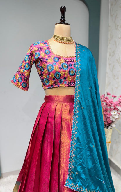 Embroidery Work Blouse With Kanchipattu silk Lehenga