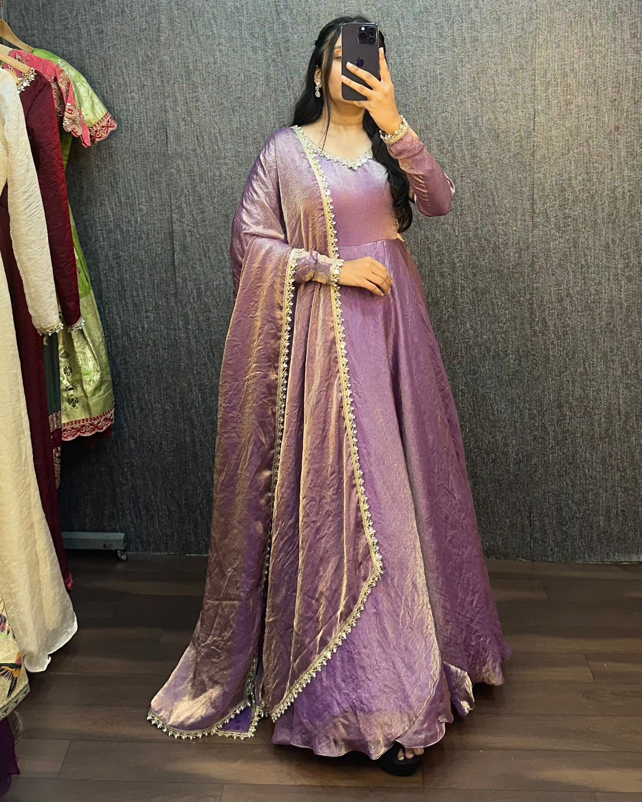 Fendy silk crush mirror lace gowns