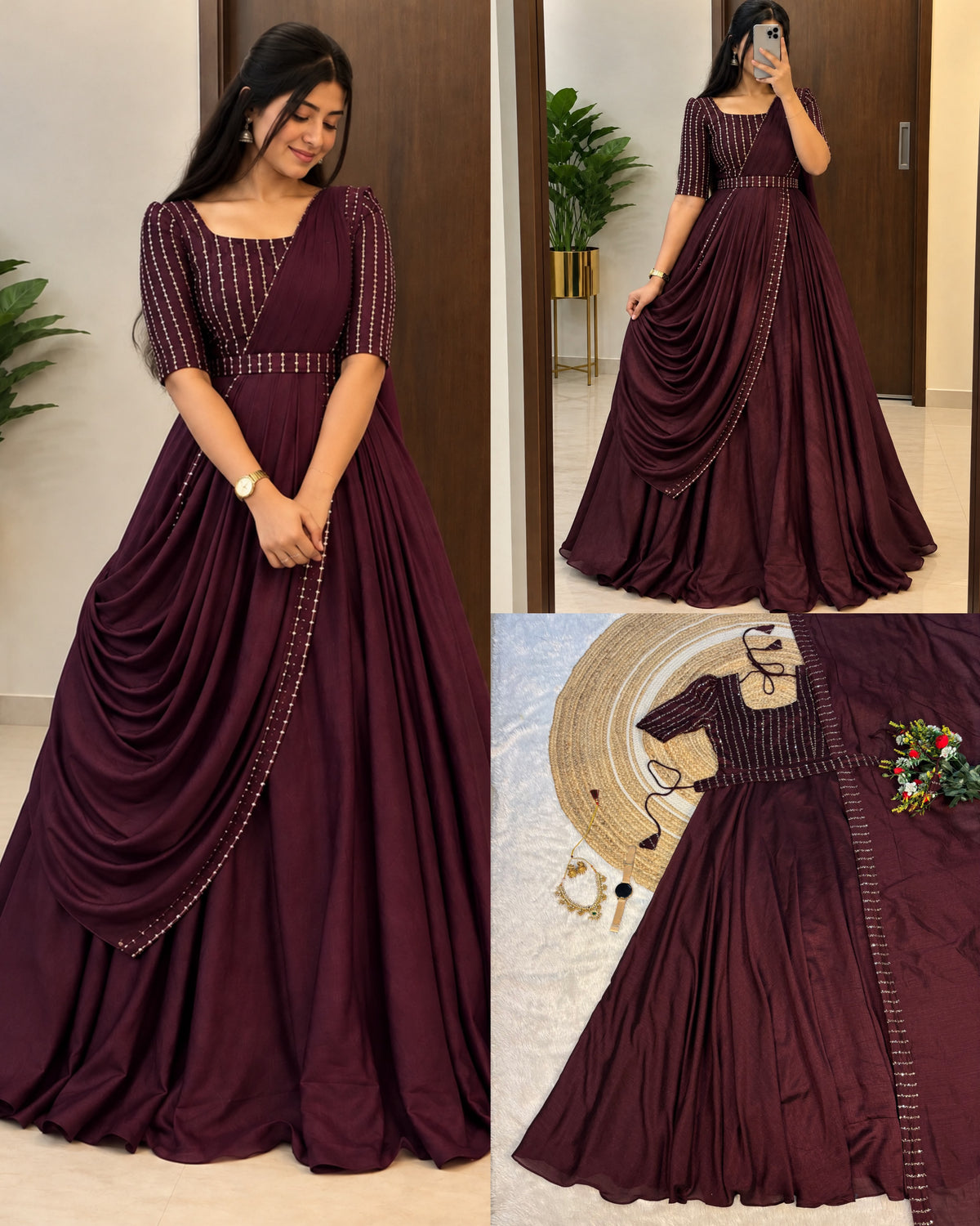 party wear draping style cafe gown