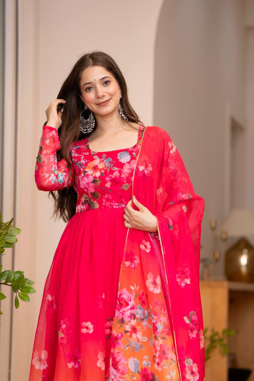 Floral Print Organza Anarkali gown ✨
