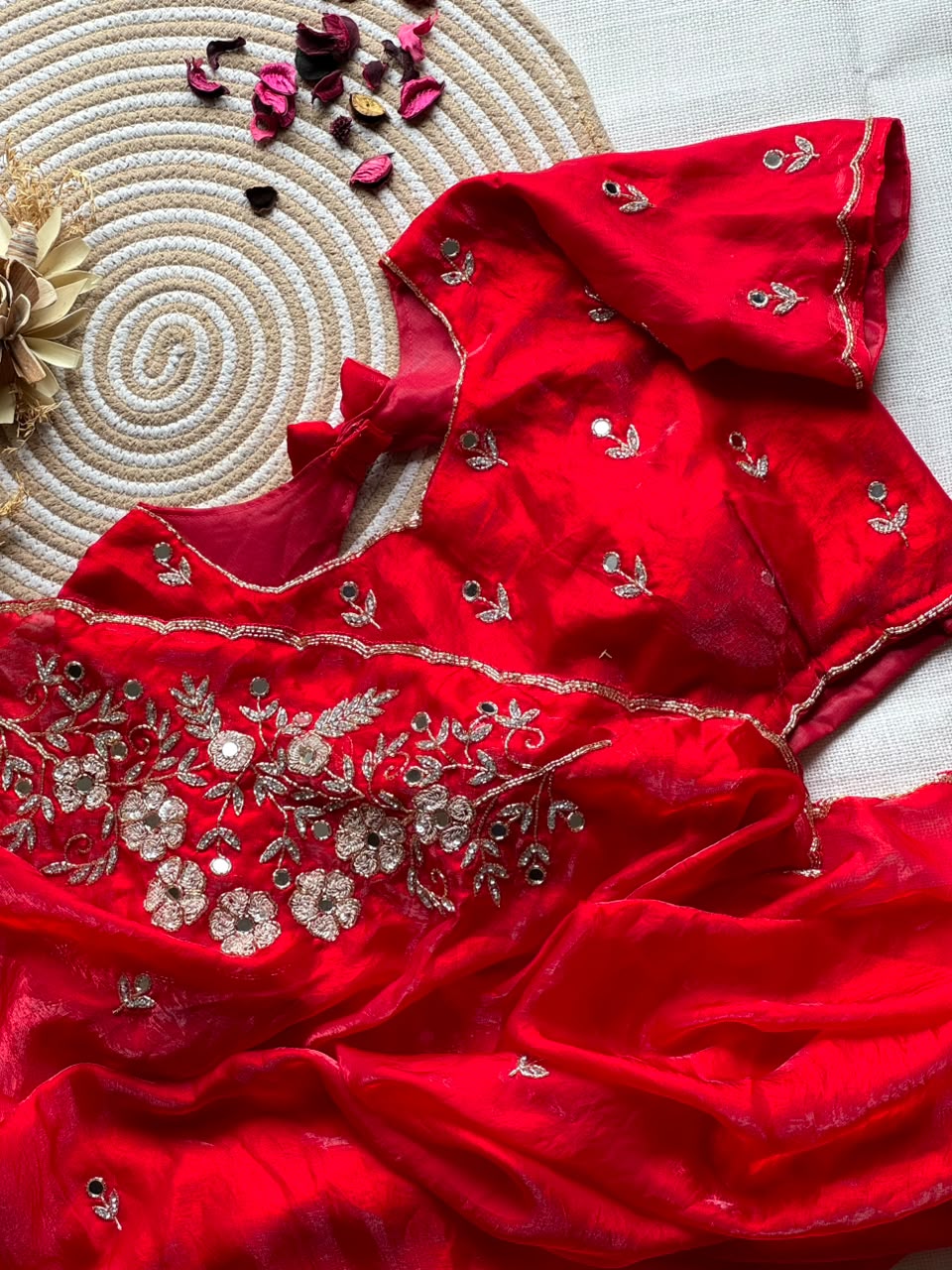 Redrose trendy saree with stitched blouse