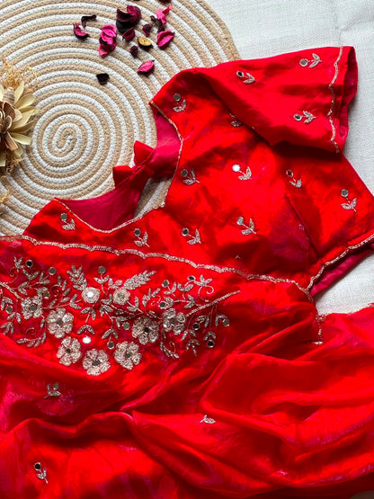 Redrose trendy saree with stitched blouse