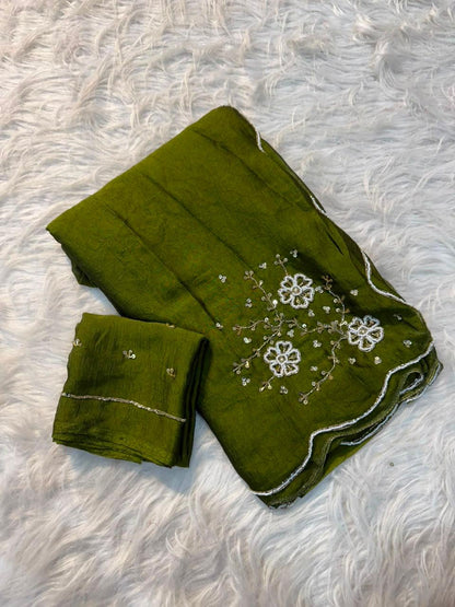 Trending rangoli crush saree with handwork