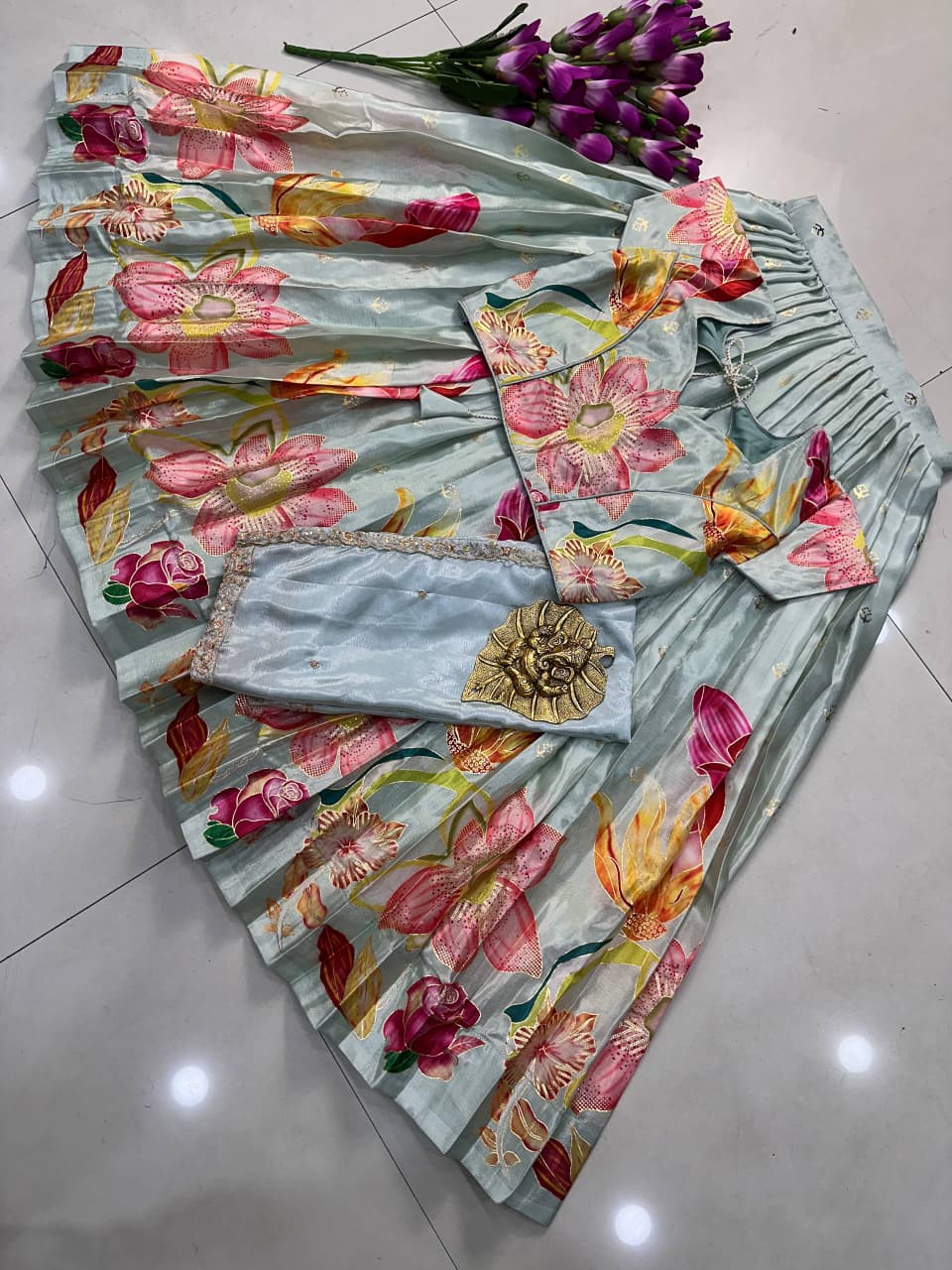 Kids Cute Croptop model Chinon silk Postition work sets