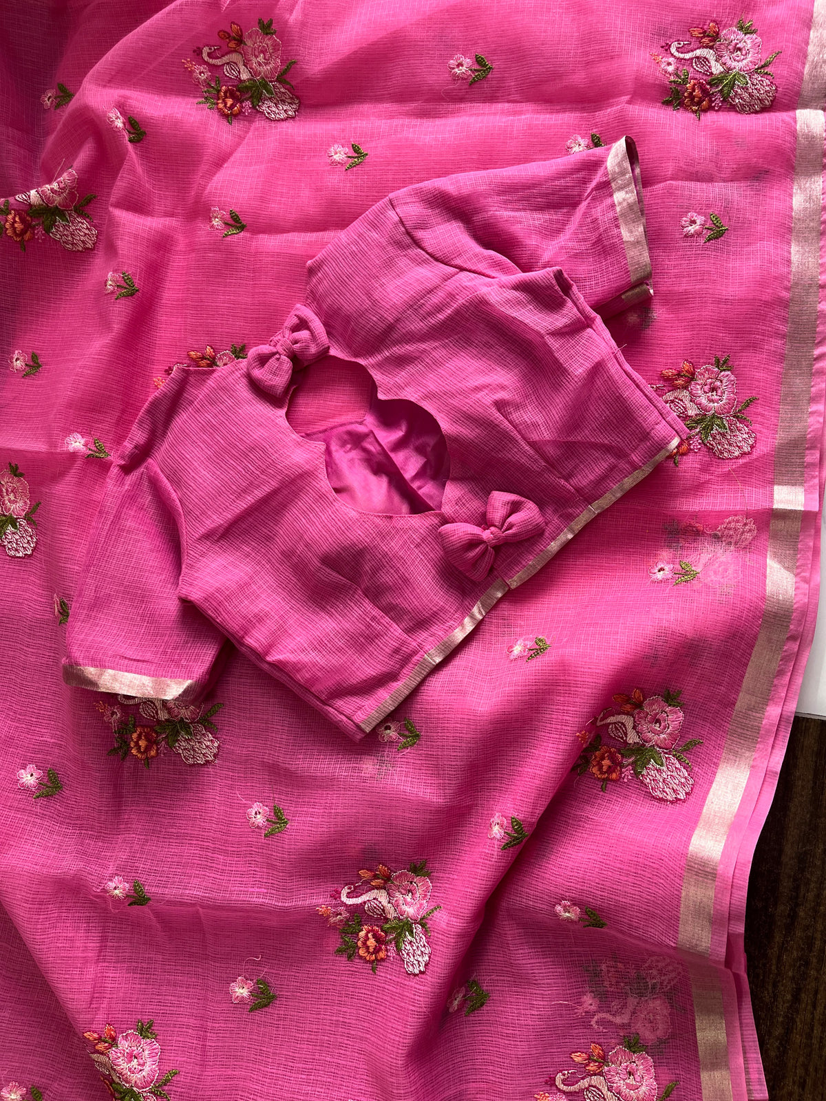 Kota doriya Embroidery saree with stitched Blouse