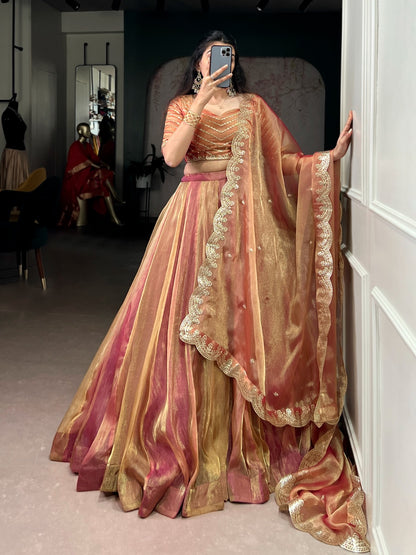 Designer Carika silk embroidery ethereal dupatta lehenga