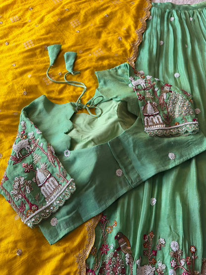 Jungle theme designer beads embroidered work lehenga